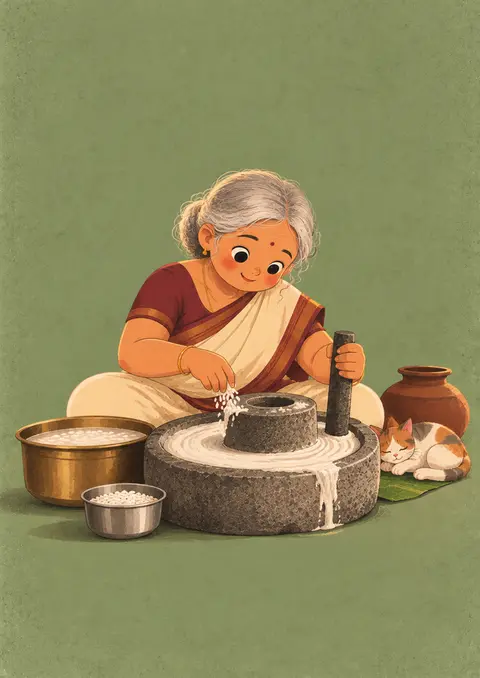 The Stone Grinder poster, Cute flat illustration