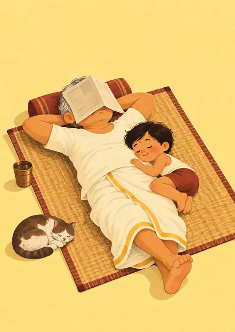 Afternoon Nap poster, Cute flat illustration