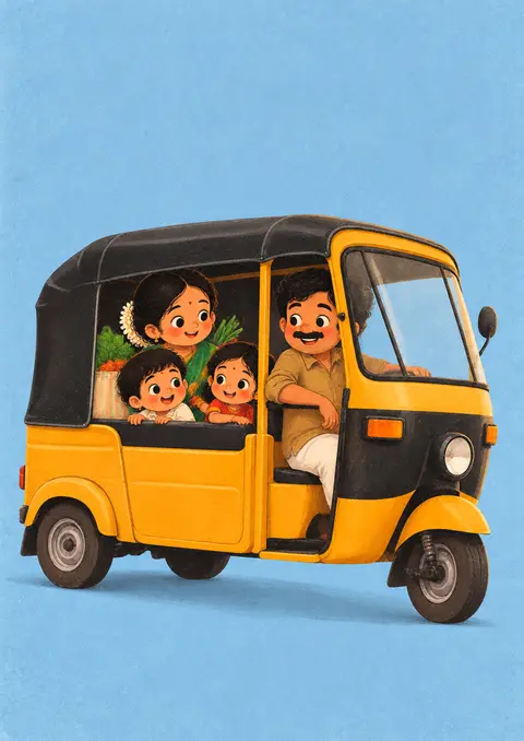 Auto Ride poster, Cute flat illustration