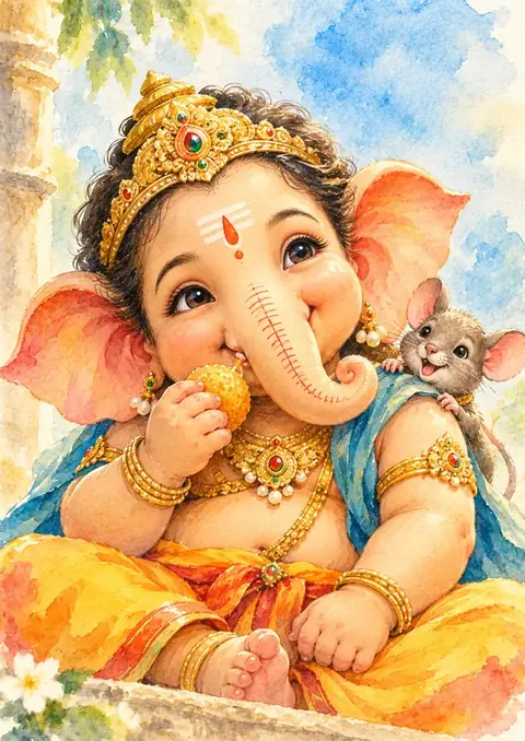 Little Ganesha poster, Soft watercolour