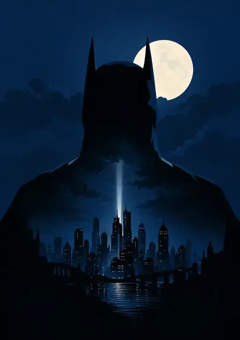 Batman poster, Flat vector night scene