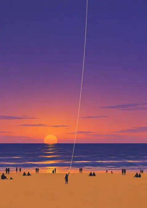 Beach Sunday poster, Flat illustration, dusk violet