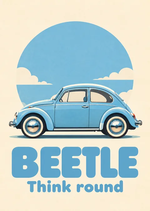 Beetle poster, Minimal flat illustration