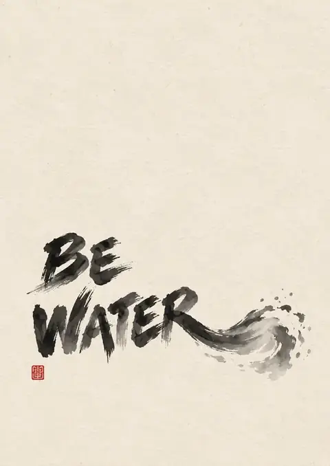 Be Water poster, Sumi-e brush calligraphy