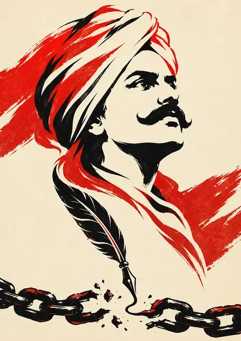 Bharathiyar poster, Red & black ink brushwork