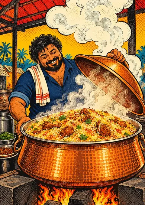 Biryani, Lid Off poster, Halftone pop-art comic