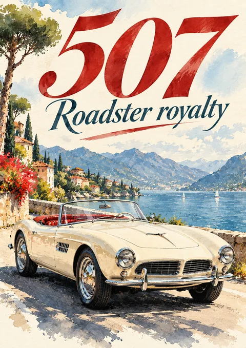 507: Roadster Royalty poster, Watercolour travel poster
