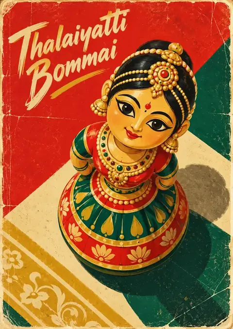 Thalaiyatti Bommai poster, Retro poster, red & green