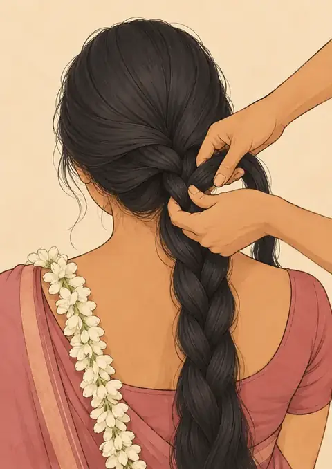 Braid poster, Pastel line art, cream & rose
