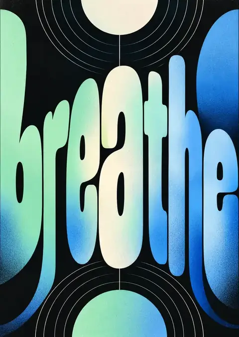 Breathe poster, Gradient type, mint & blue