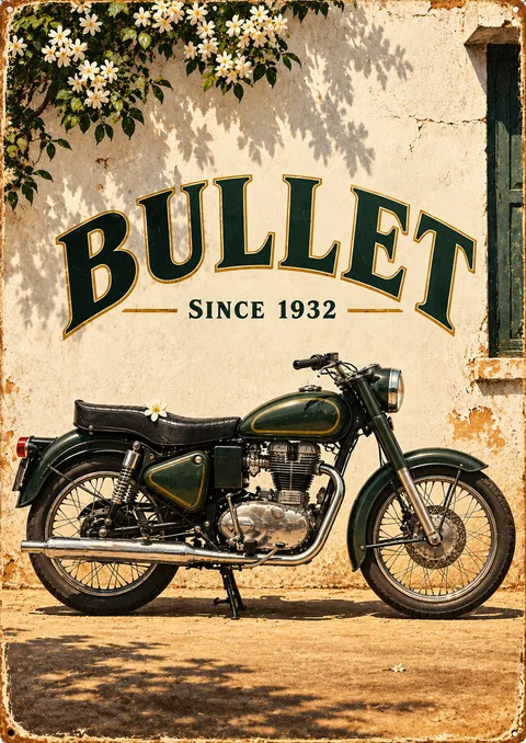 Bullet poster, Weathered tin-sign illustration