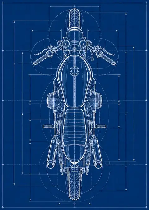 Café Racer Blueprint poster, Technical blueprint