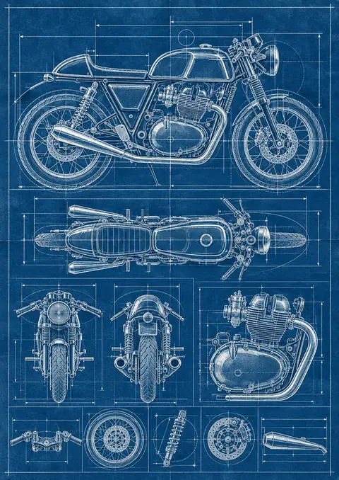 Café Racer Blueprint poster, Blueprint drawing