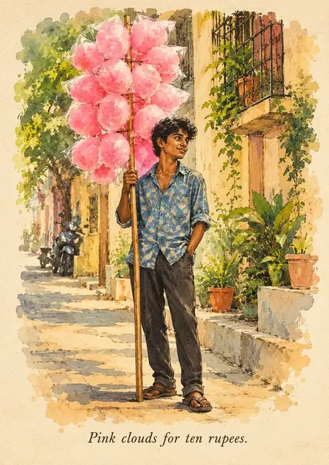 Pink Clouds poster, Watercolour and ink
