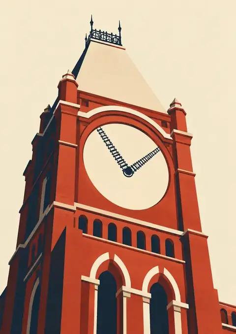 Central poster, Flat vector, brick red & cream