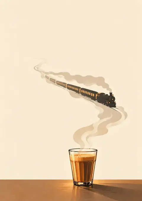 Chai poster, Flat illustration, amber & cream