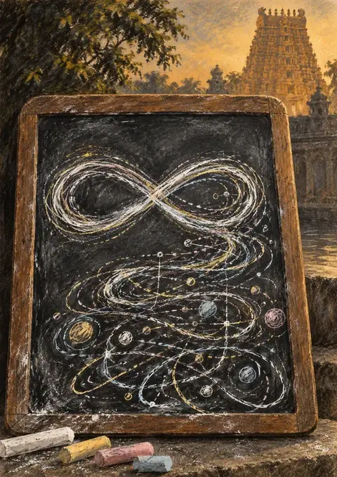 Chalk Infinity poster, Chalk on slate, temple dusk