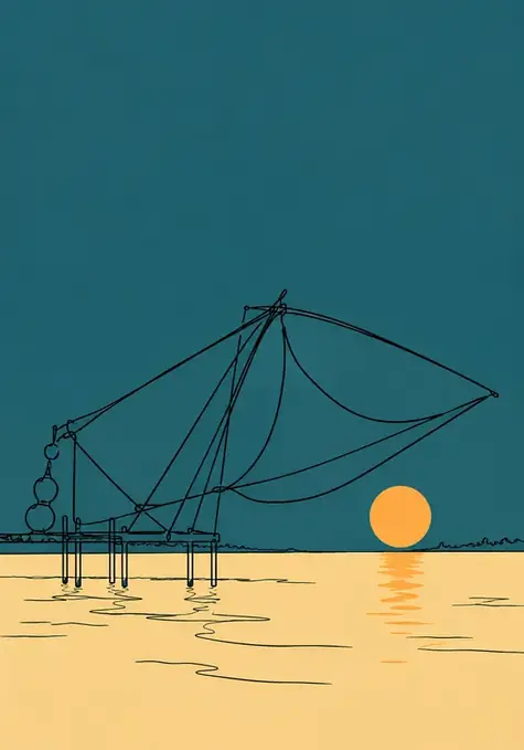 Cheena Vala poster, Single-line drawing, teal & gold