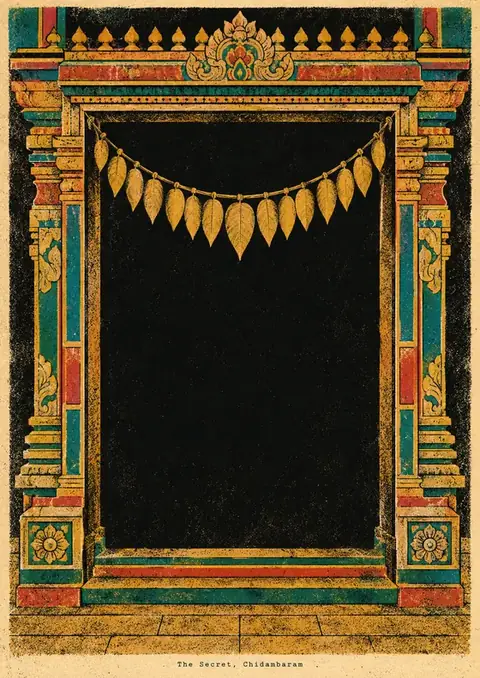 The Secret, Chidambaram poster, Ornate temple painting, gold & black
