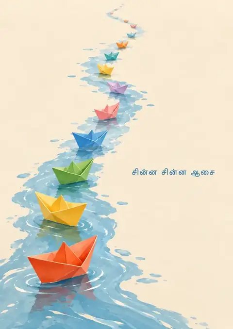 Chinna Chinna Aasai poster, Watercolour, paper boats