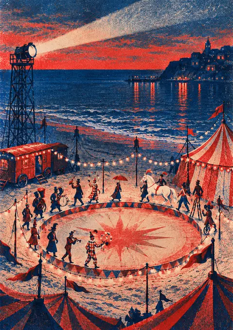 Circus Ring on the Beach poster, Two-colour risograph