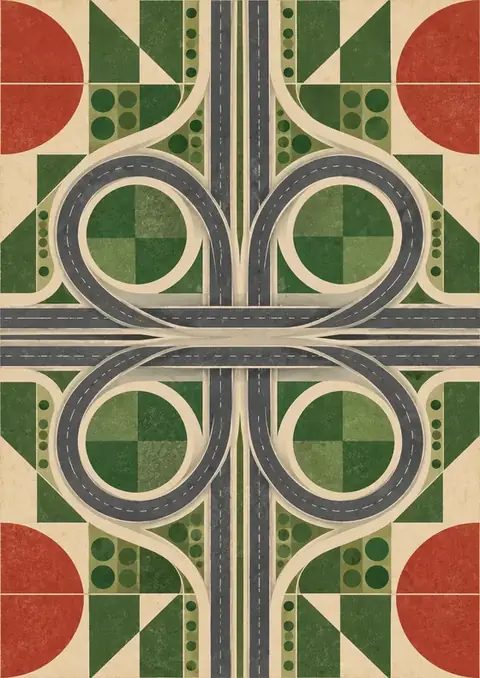 Cloverleaf poster, Geometric tile pattern