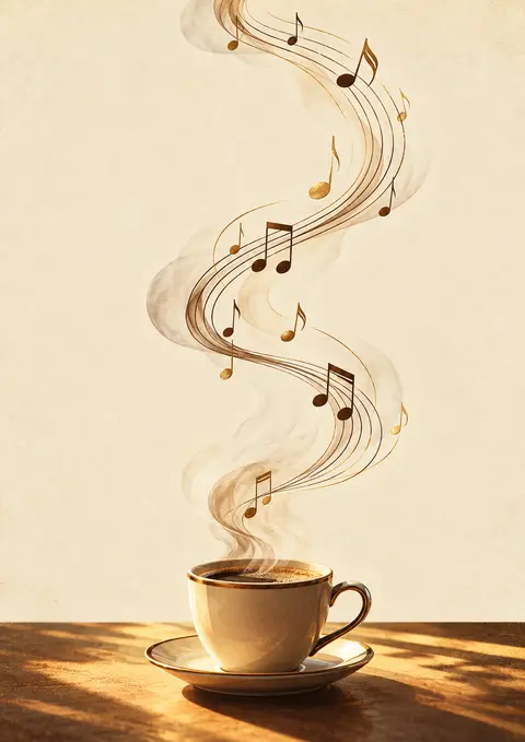 Notes in the Steam poster, Warm still-life illustration