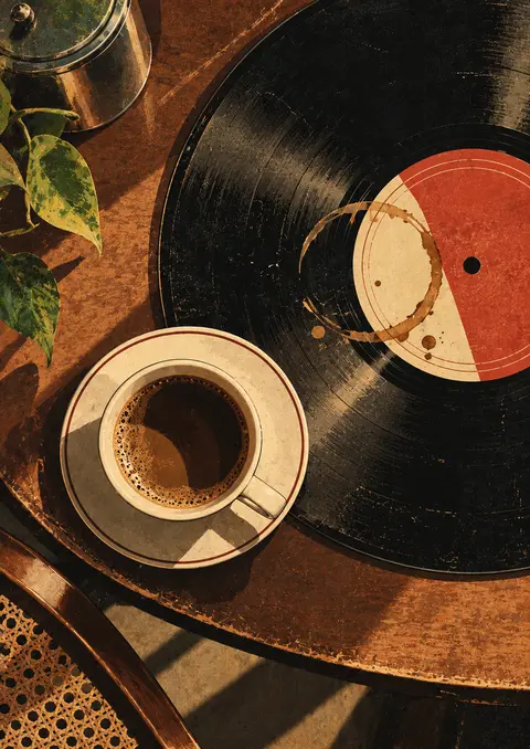 Coffee Ring Record poster, Overhead still life