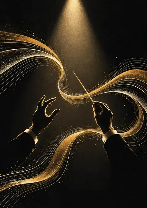 Conductor's Hands poster, Black-and-gold abstract