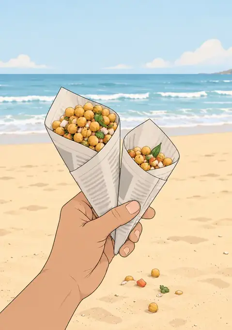 Two Cones poster, Pastel line art, sand & newsprint grey