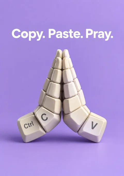 Copy. Paste. Pray. poster, Clay 3D render