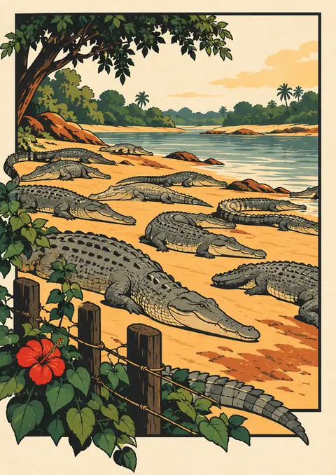 Crocodile Bank poster, Vintage travel poster