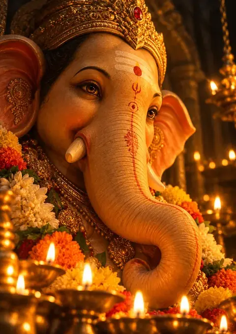Ganesha by Lamplight poster, Painterly temple light