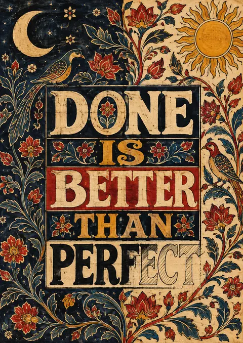 Done Is Better Than Perfect poster, Folk-art lettering