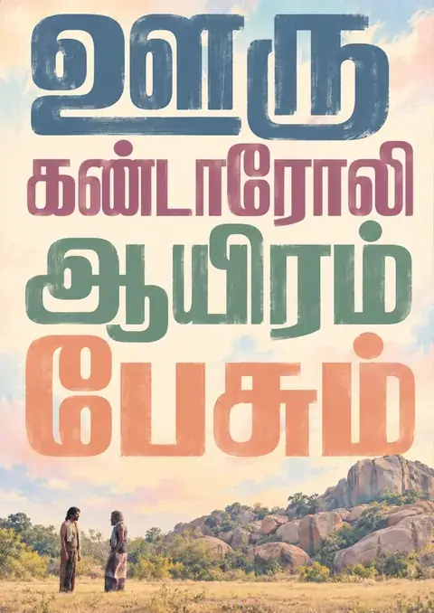 Dorothy: Let the Town Talk poster, Brushed Tamil type, pastel sky
