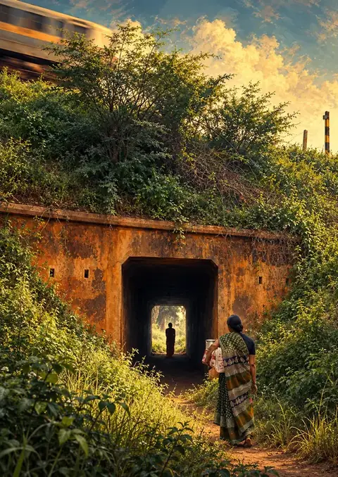 Dorothy: The Underpass poster, Painterly photograph, golden hour