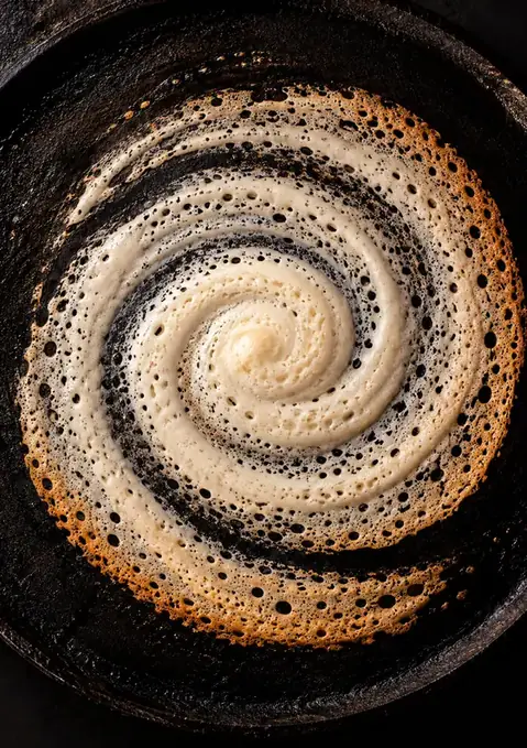 Dosa poster, Overhead photograph, iron & cream