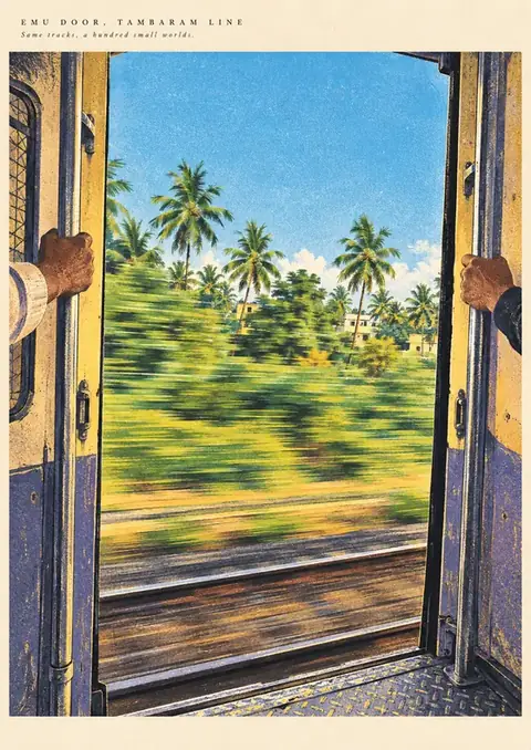 EMU Door, Tambaram Line poster, Painted motion blur, tropical green
