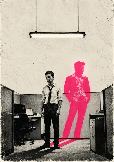 Fight Club poster, Photocopy zine art, hot-pink accent