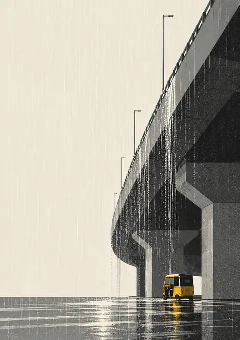 Under the Flyover poster, Minimal monochrome, one colour
