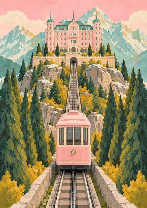 The Centred Funicular poster, Gouache painting