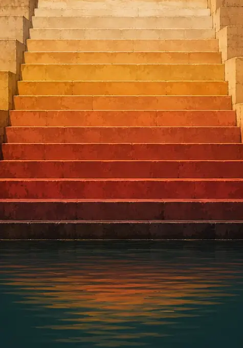 Steps Down poster, Graded photograph, ochre to oxblood