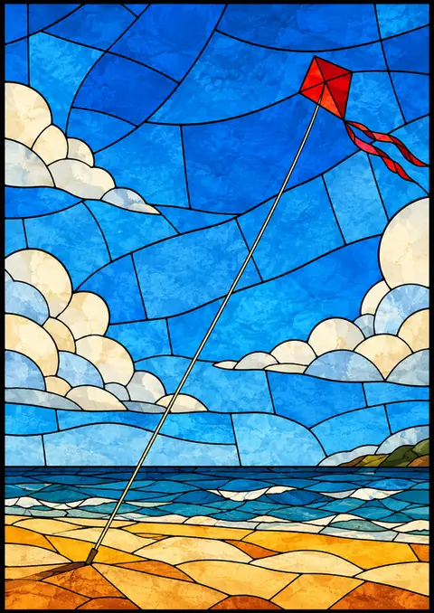 Kite in Stained Glass poster, Stained-glass illustration