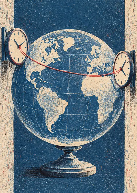 Two Time Zones poster, Vintage print illustration