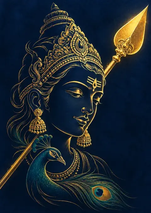 Murugan in Gold Line poster, Gold line art on navy