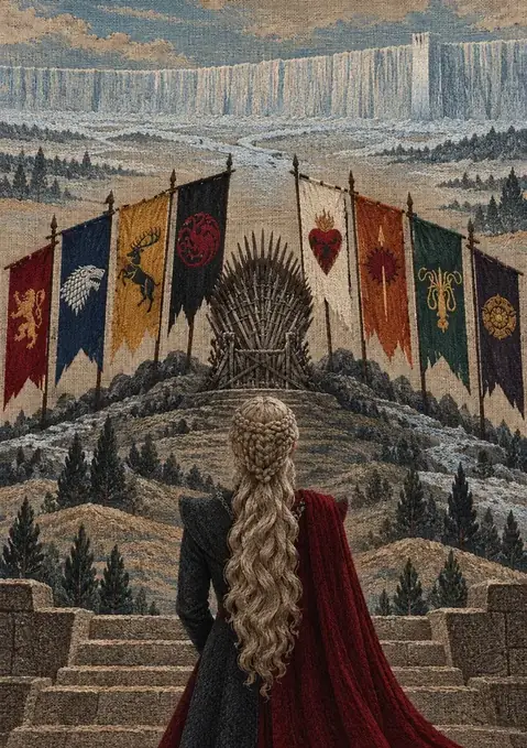 Game of Thrones poster, Embroidered tapestry on linen