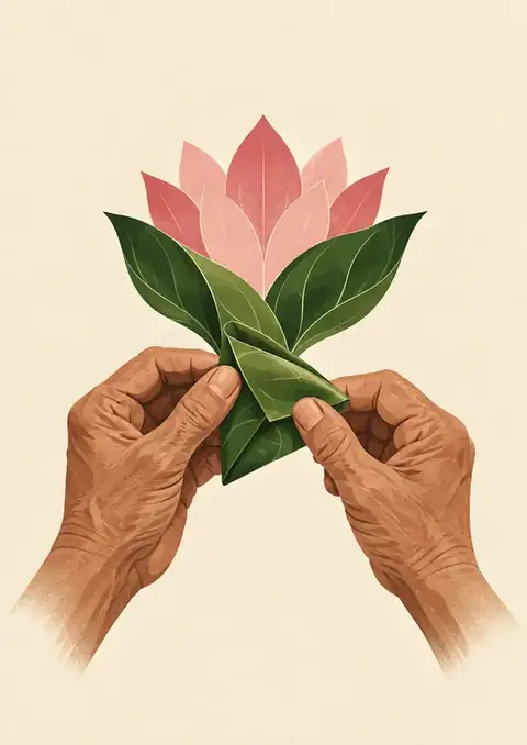 Grandmother's Hands poster, Textured illustration, leaf green