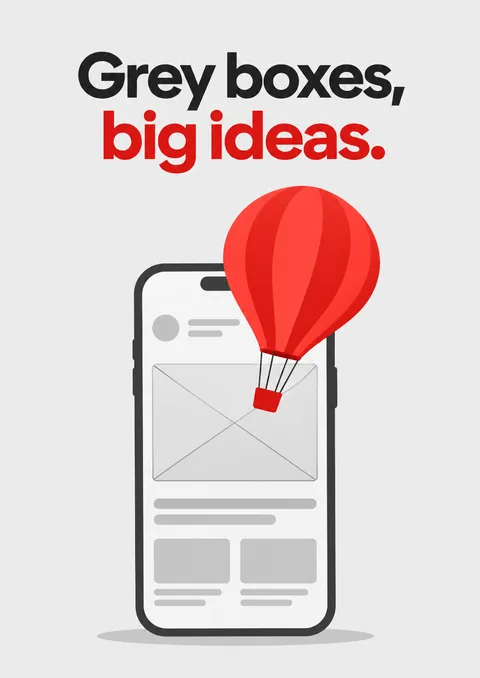 Grey Boxes, Big Ideas poster, Flat UI vector