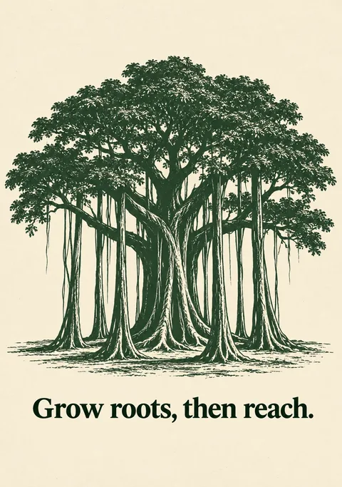 Grow Roots, Then Reach poster, Linocut print