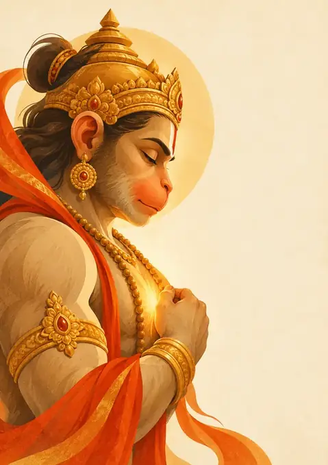 Rama in His Heart poster, Minimal painting, cream & saffron